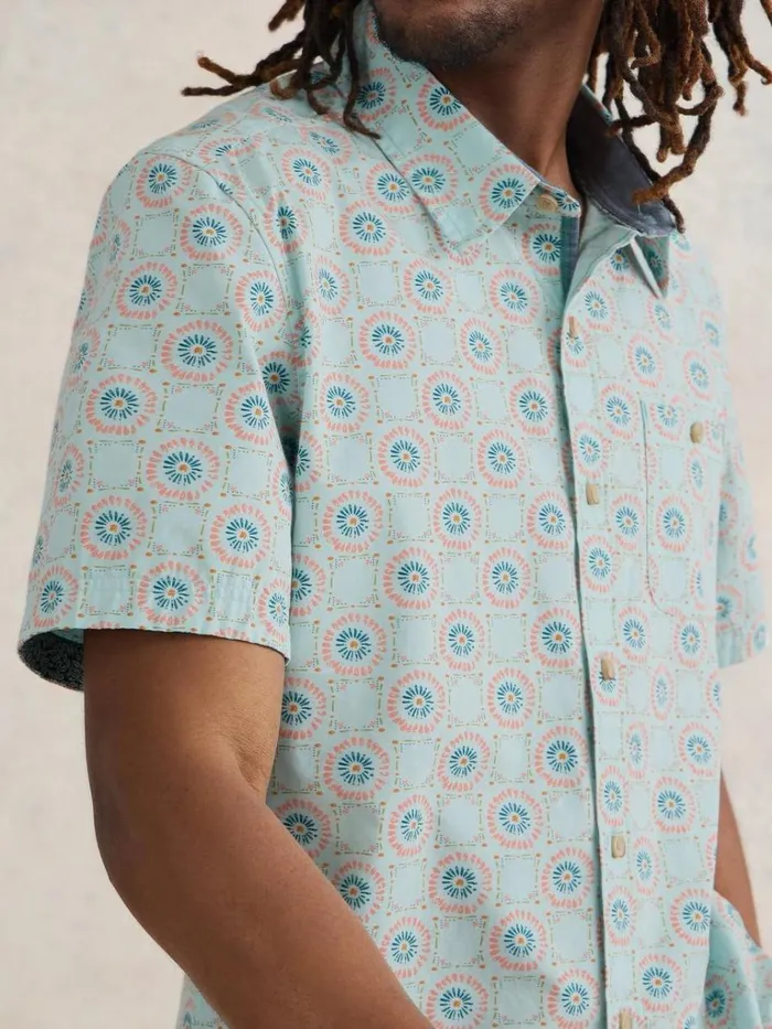 Men SHIRTS White Stuff Daisy Tile Printed SS Shirt Blue Print