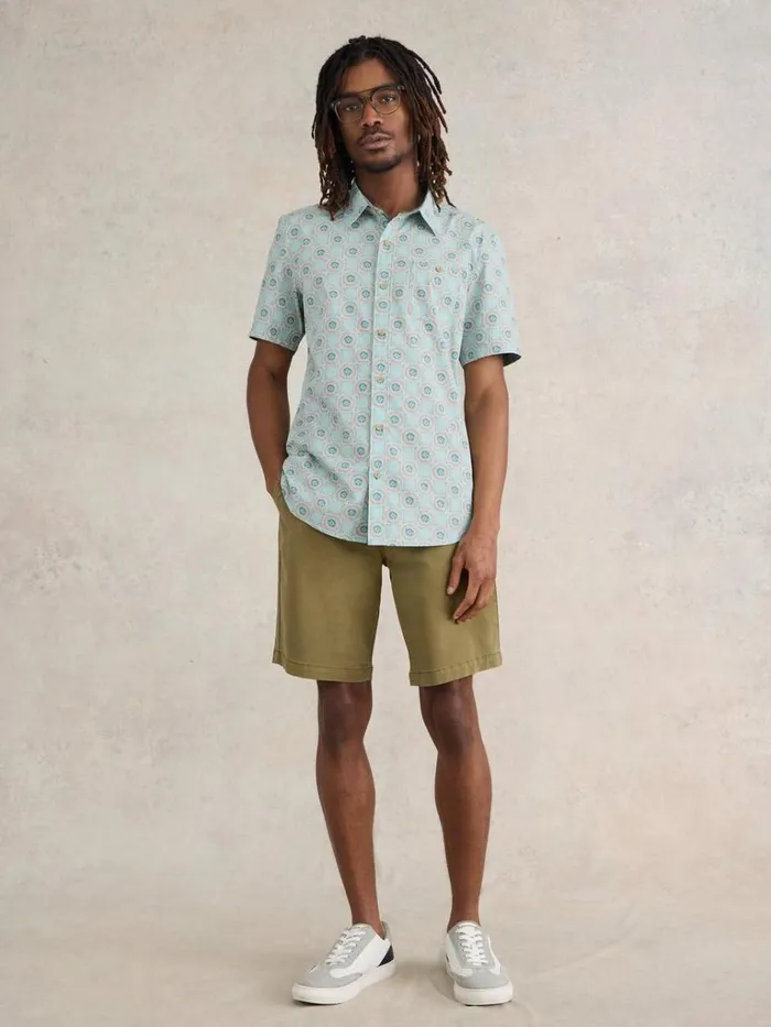 Men SHIRTS White Stuff Daisy Tile Printed SS Shirt Blue Print Men SHIRTS White Stuff Daisy Tile Printed SS Shirt Blue Print