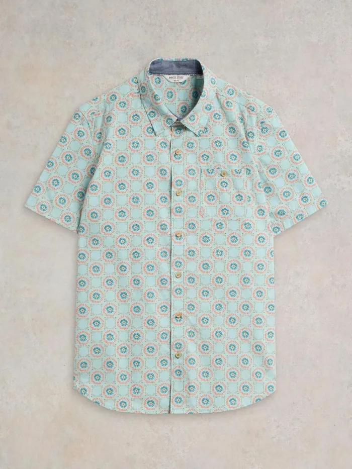 Men SHIRTS White Stuff Daisy Tile Printed SS Shirt Blue Print Men SHIRTS White Stuff Daisy Tile Printed SS Shirt Blue Print