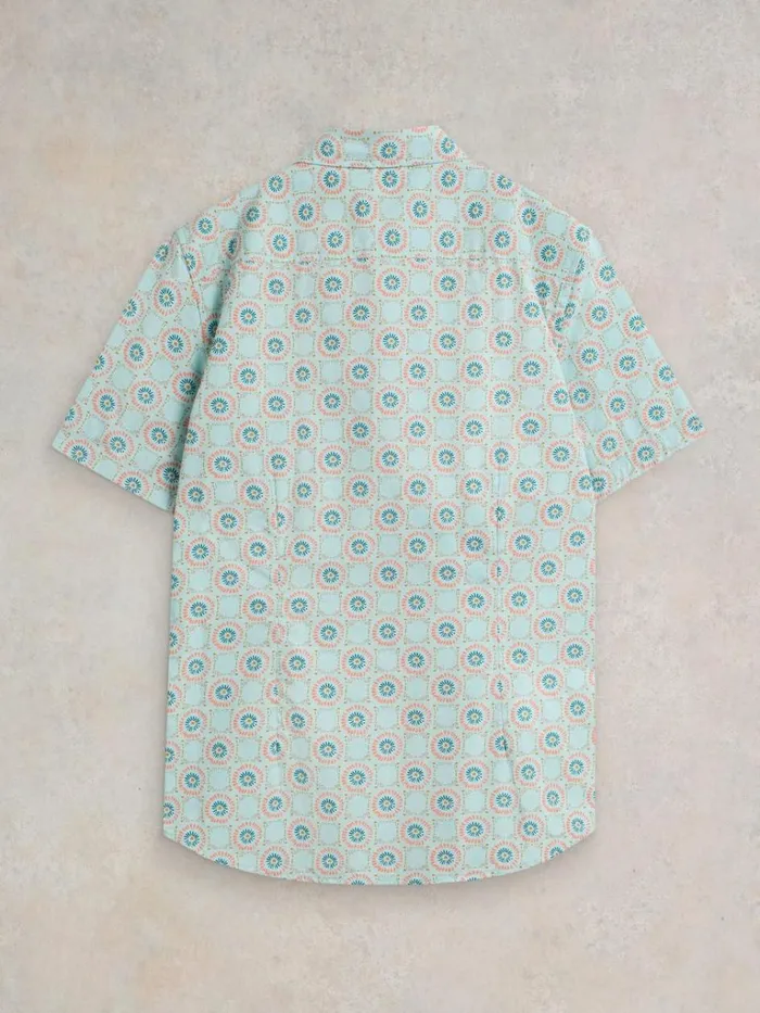 Men SHIRTS White Stuff Daisy Tile Printed SS Shirt Blue Print Men SHIRTS White Stuff Daisy Tile Printed SS Shirt Blue Print