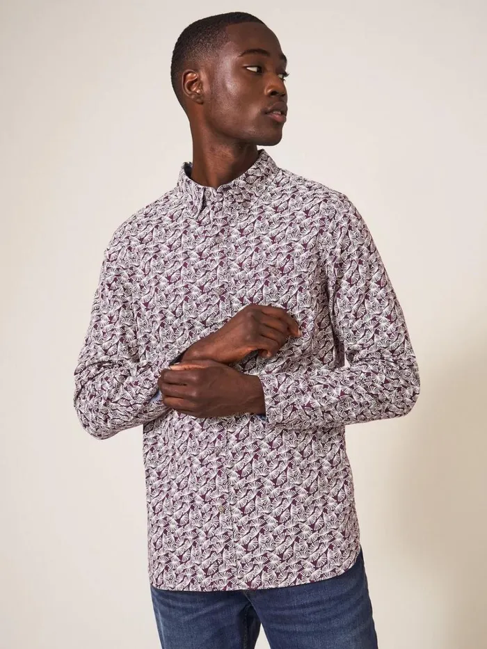 Men SHIRTS White Stuff Dandelion Printed Shirt Dk Plum