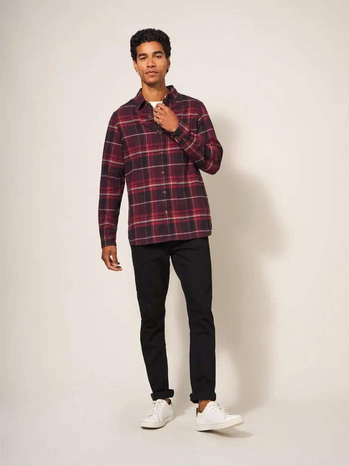 Men SHIRTS White Stuff Moxley Brushed Check Shirt Dk Red