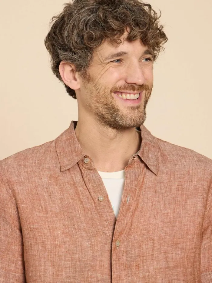 Men SHIRTS White Stuff Pembroke SS Linen Shirt Dark Orange Men SHIRTS White Stuff Pembroke SS Linen Shirt Dark Orange