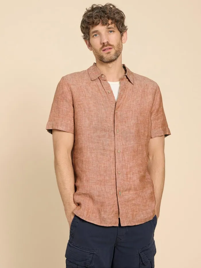 Men SHIRTS White Stuff Pembroke SS Linen Shirt Dark Orange Men SHIRTS White Stuff Pembroke SS Linen Shirt Dark Orange