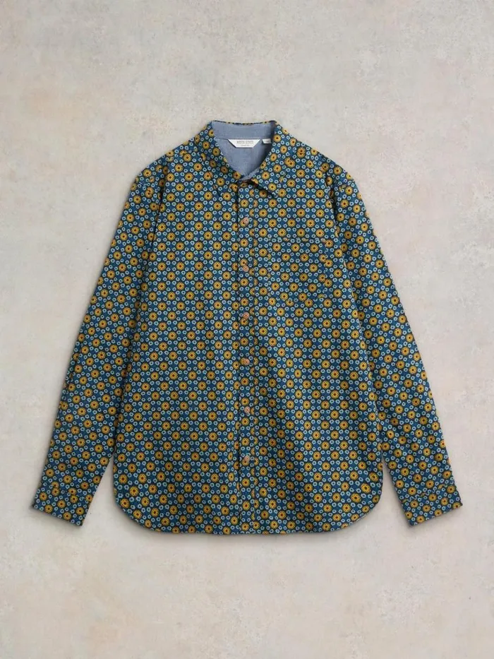 Men SHIRTS White Stuff Round Flower Print LS Shirt Navy Print Men SHIRTS White Stuff Round Flower Print LS Shirt Navy Print