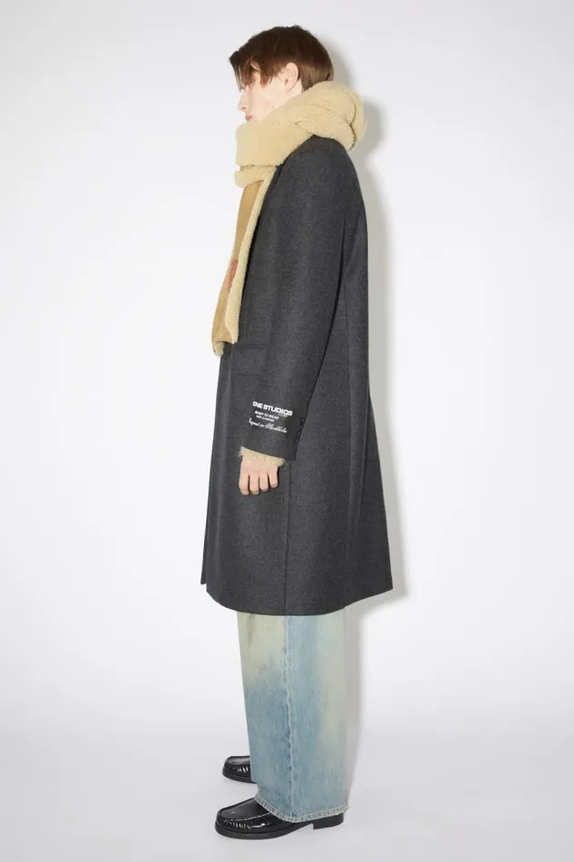 Men Singlebreasted Wool Blend Coat Dark Grey Melange Acne Studios Outerwear
