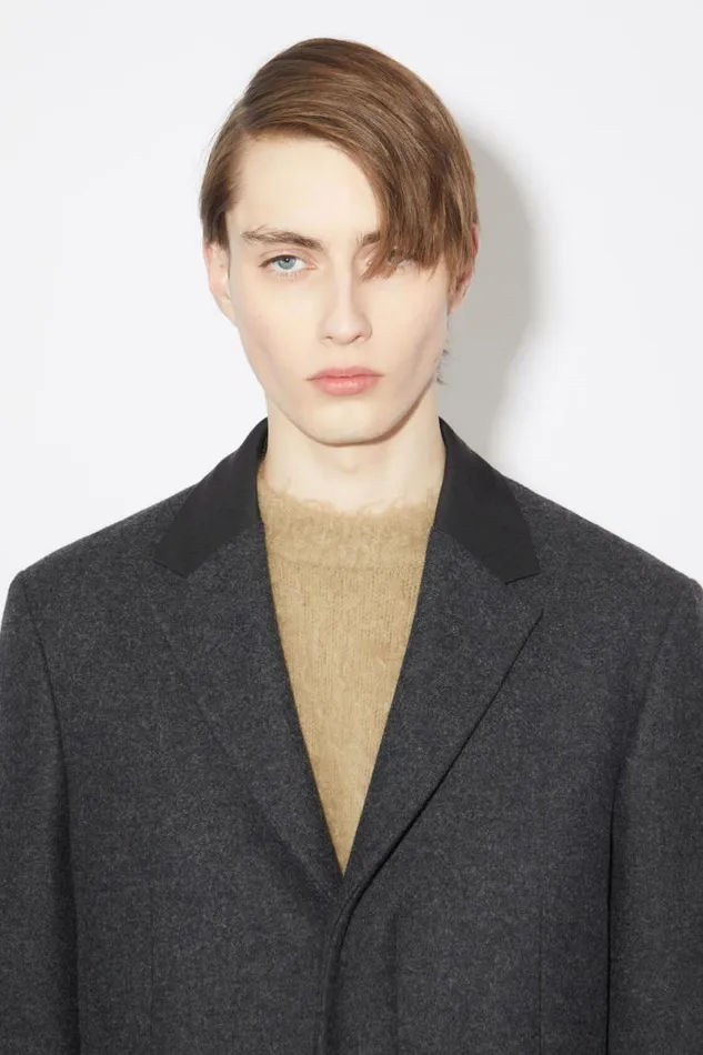 Men Singlebreasted Wool Blend Coat Dark Grey Melange Acne Studios Outerwear