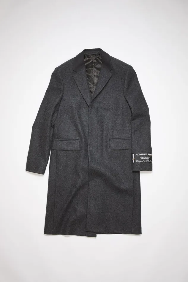 Men Singlebreasted Wool Blend Coat Dark Grey Melange Acne Studios Outerwear