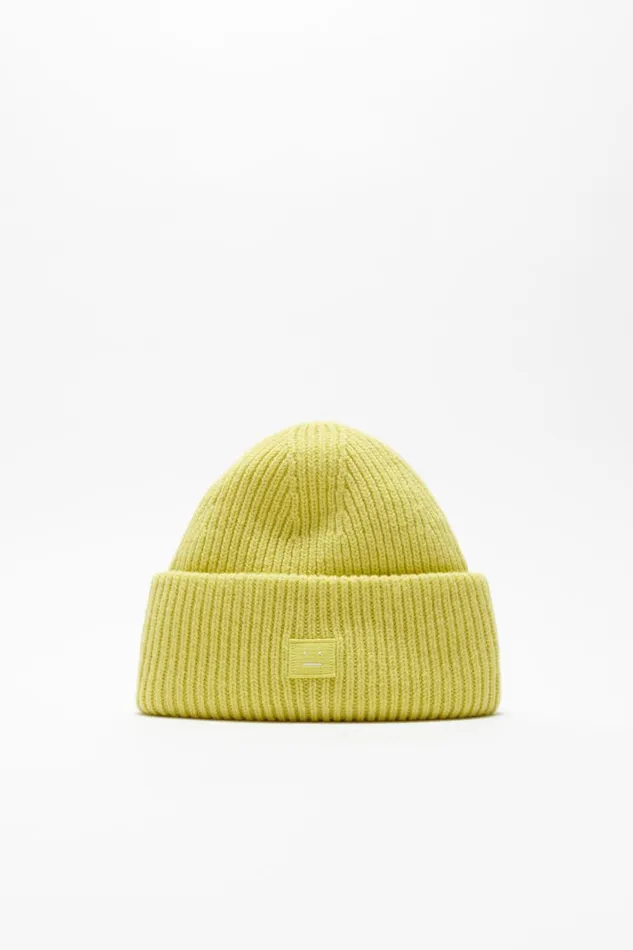 Men Small Face Logo Beanie Dusty Yellow Acne Studios Face Collection