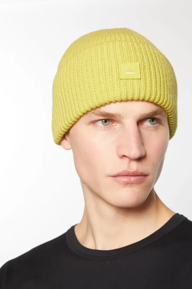 Men Small Face Logo Beanie Dusty Yellow Acne Studios Face Collection