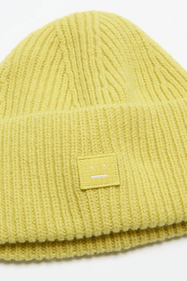 Men Small Face Logo Beanie Dusty Yellow Acne Studios Face Collection