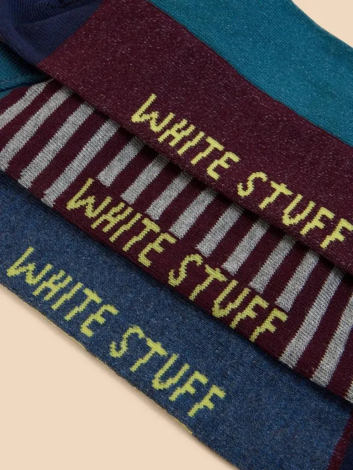 Men SOCKS White Stuff 3 Pack Fish Ankle Sock Blue Multi