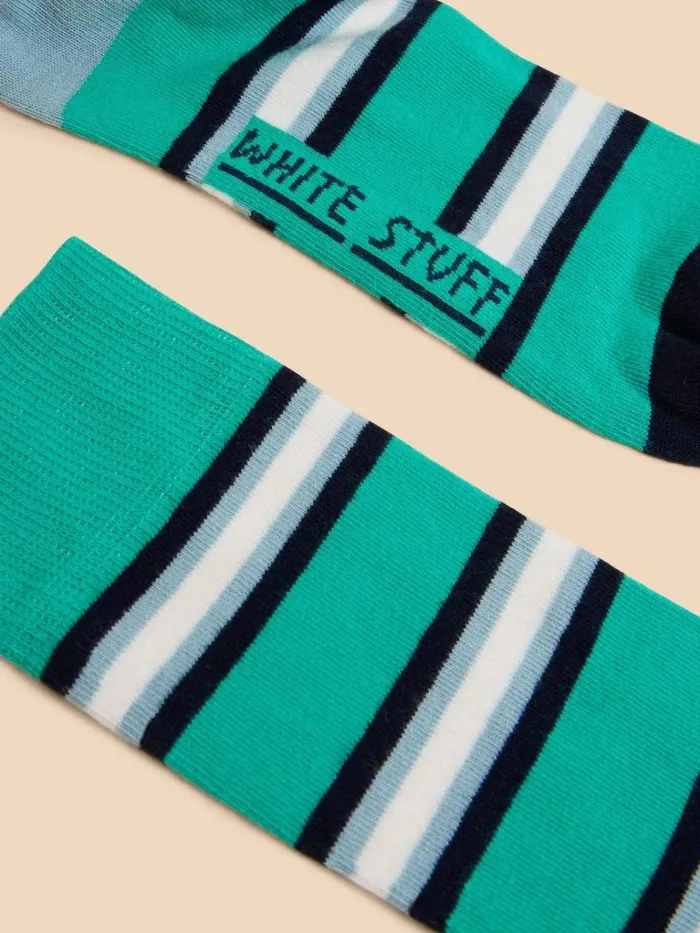Men SOCKS White Stuff Spaced Stripe Ankle Sock Teal Multi