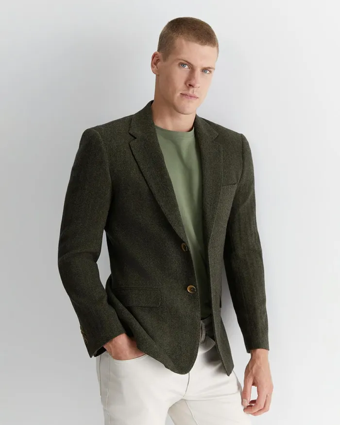 Men Sportscraft Jackets and Blazers Herringbone Wool Blazer Moss