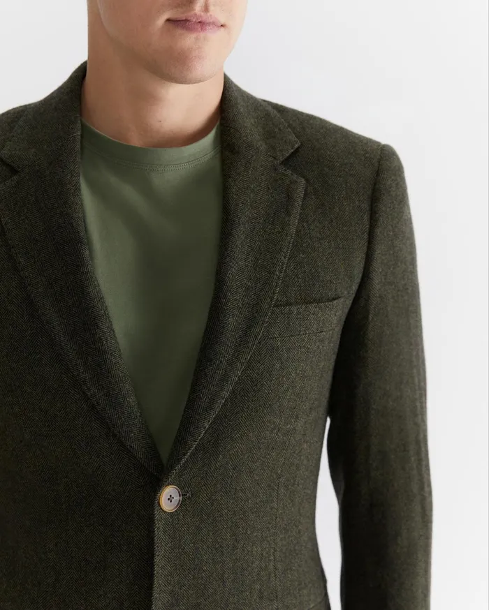 Men Sportscraft Jackets and Blazers Herringbone Wool Blazer Moss