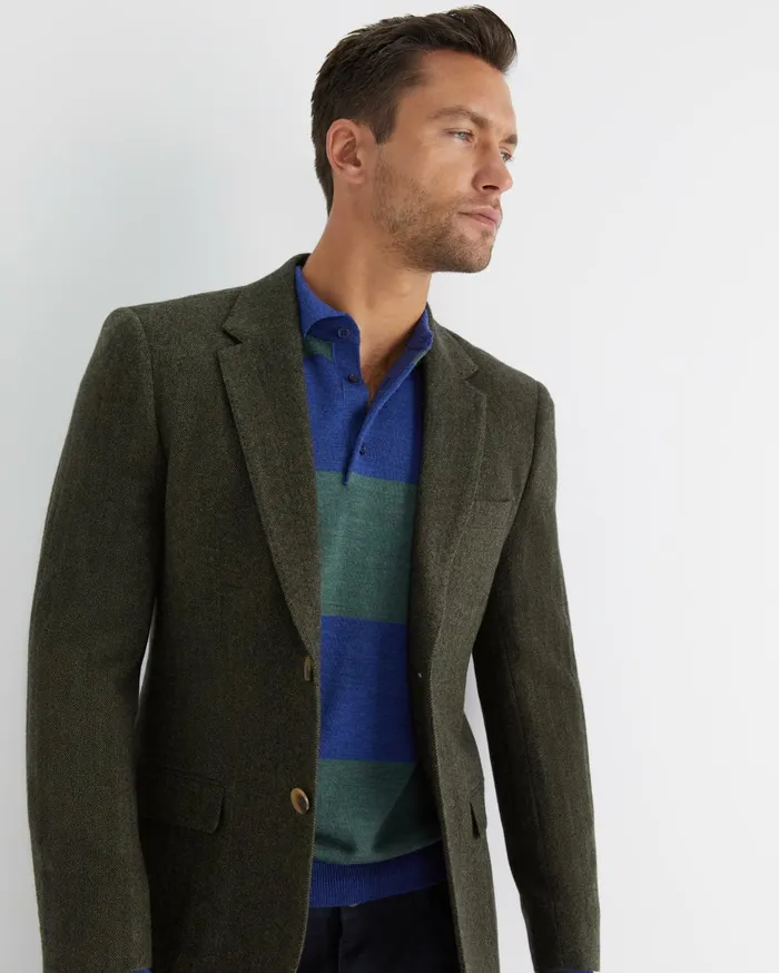 Men Sportscraft Jackets and Blazers Herringbone Wool Blazer Moss