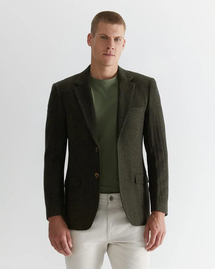 Men Sportscraft Jackets and Blazers Herringbone Wool Blazer Moss