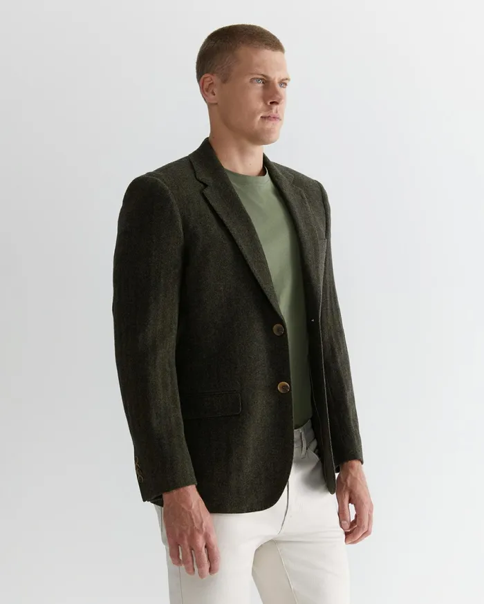 Men Sportscraft Jackets and Blazers Herringbone Wool Blazer Moss
