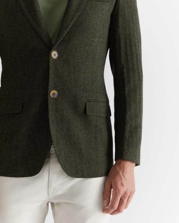 Men Sportscraft Jackets and Blazers Herringbone Wool Blazer Moss