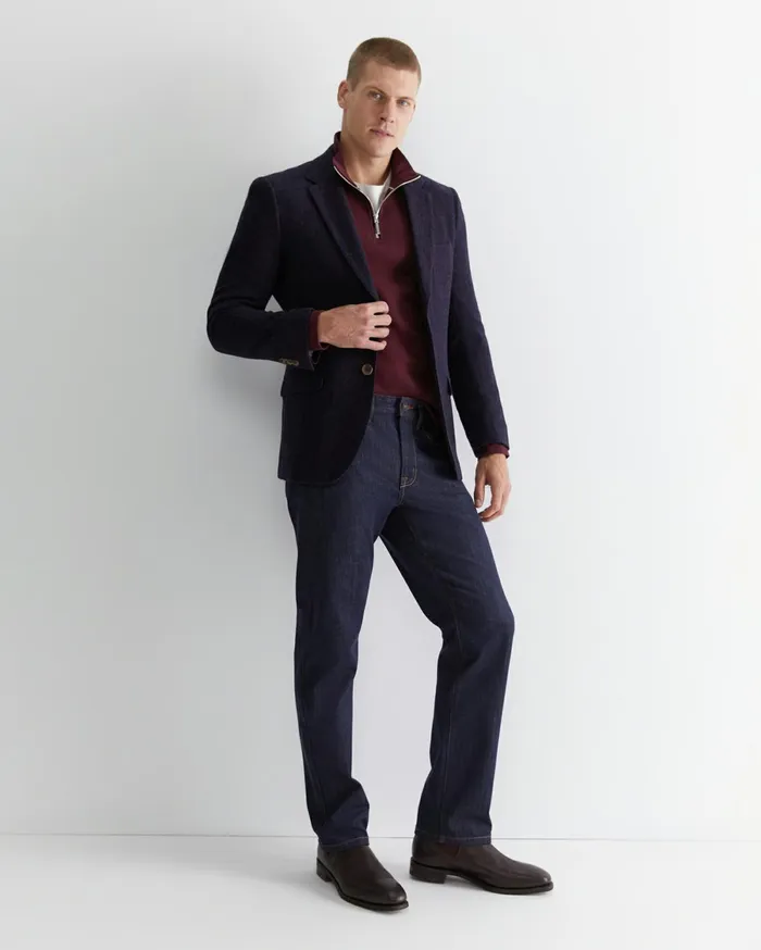 Men Sportscraft Jackets and Blazers Herringbone Wool Blazer Navy Melange