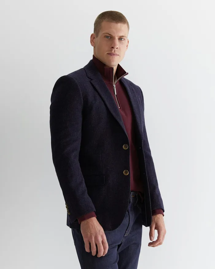 Men Sportscraft Jackets and Blazers Herringbone Wool Blazer Navy Melange