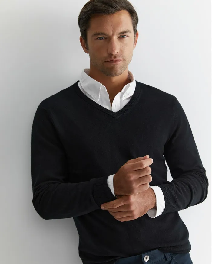 Men Sportscraft Knitwear Merino VNeck Knit Black