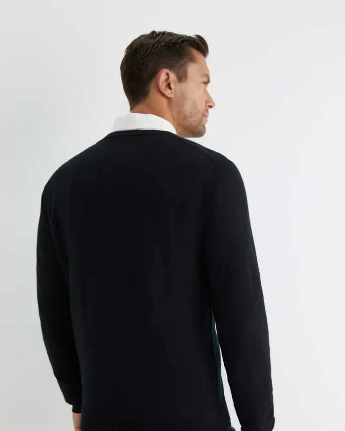 Men Sportscraft Knitwear Merino VNeck Knit Black