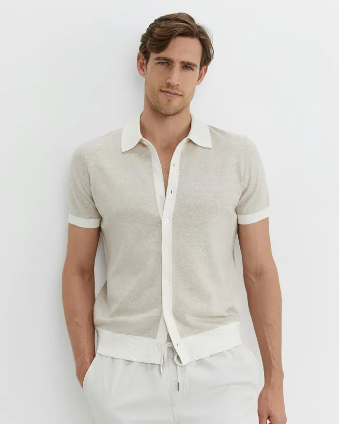 Men Sportscraft Shirts Ellis Knitted Short Sleeve Shirt Natural Melange