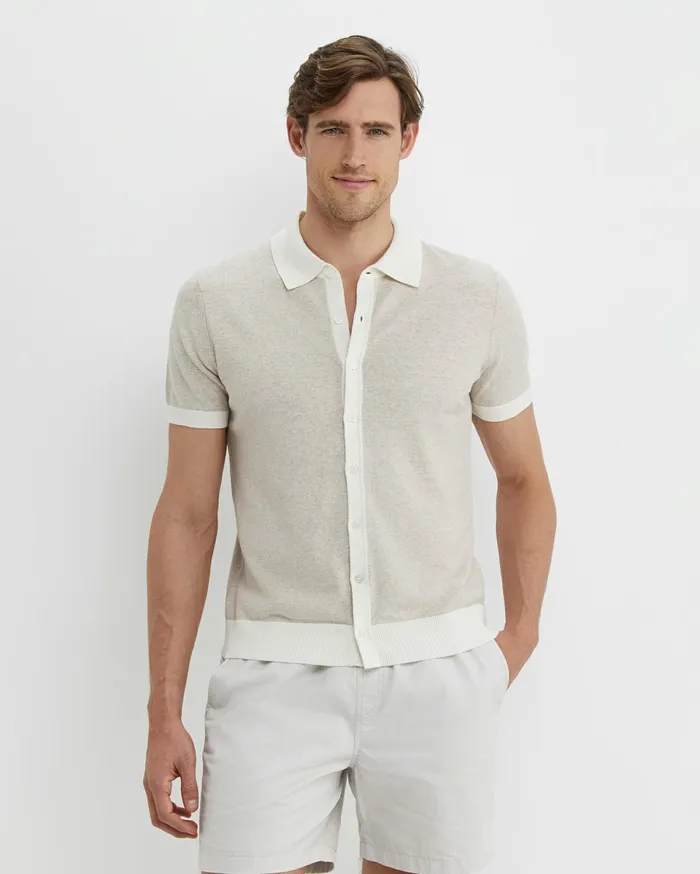 Men Sportscraft Shirts Ellis Knitted Short Sleeve Shirt Natural Melange