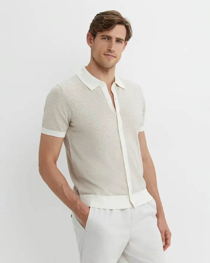 Men Sportscraft Shirts Ellis Knitted Short Sleeve Shirt Natural Melange