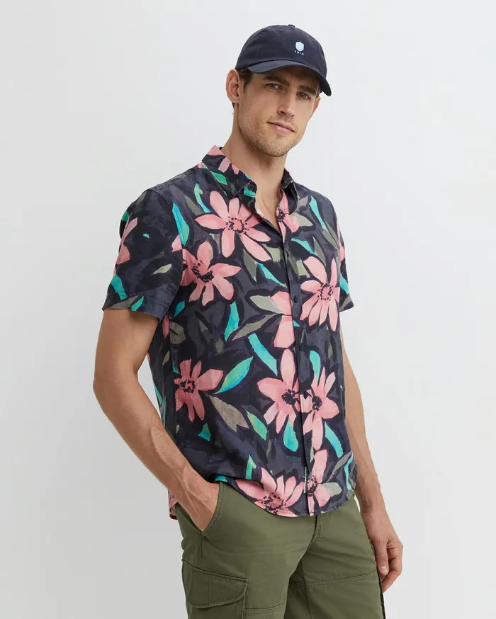 Men Sportscraft Shirts Lane Print Shirt Green