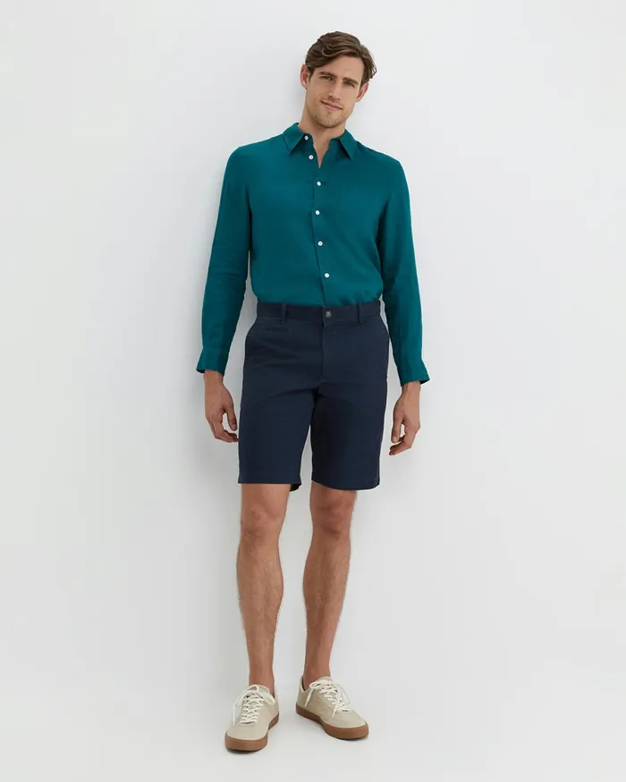 Men Sportscraft Shirts Long Sleeve Linen Shirt Dark Teal