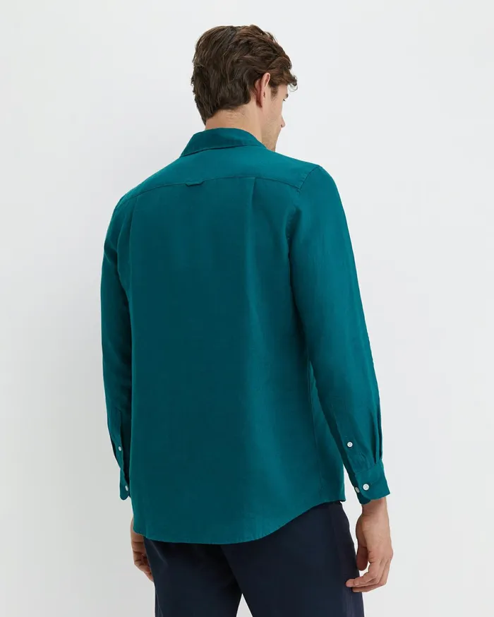 Men Sportscraft Shirts Long Sleeve Linen Shirt Dark Teal