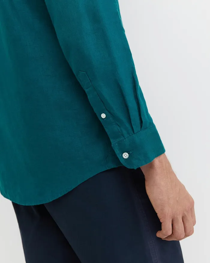 Men Sportscraft Shirts Long Sleeve Linen Shirt Dark Teal