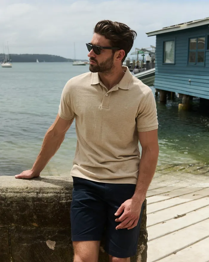 Men Sportscraft TShirts and Polos SC Melange Pique Polo Beige