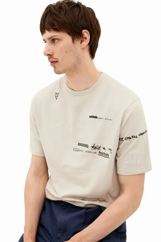 Men Tshirts Desigual Shortsleeved Tshirt With Lettering Design