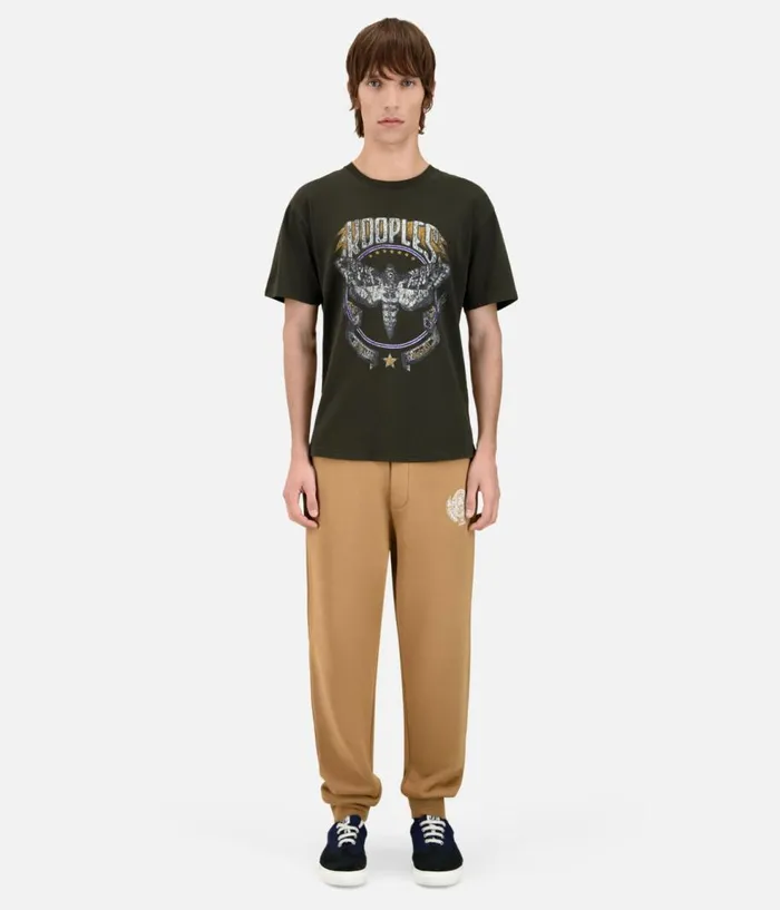 Men Tshirts THE KOOPLES Dark Green Tshirt With Skull Butterfly Serigraphy