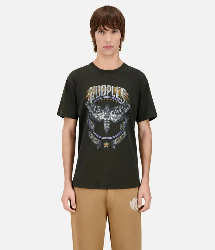 Men Tshirts THE KOOPLES Dark Green Tshirt With Skull Butterfly Serigraphy Men Tshirts THE KOOPLES Dark Green Tshirt With Skull Butterfly Serigraphy