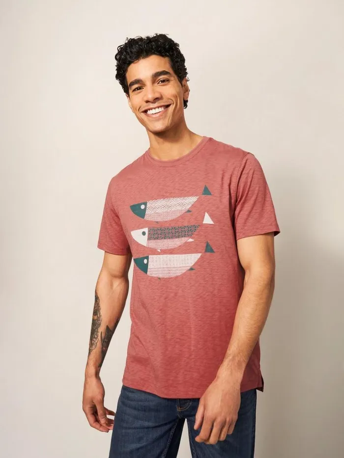 Men TSHIRTS White Stuff Fish Graphic Tee Dark Pink