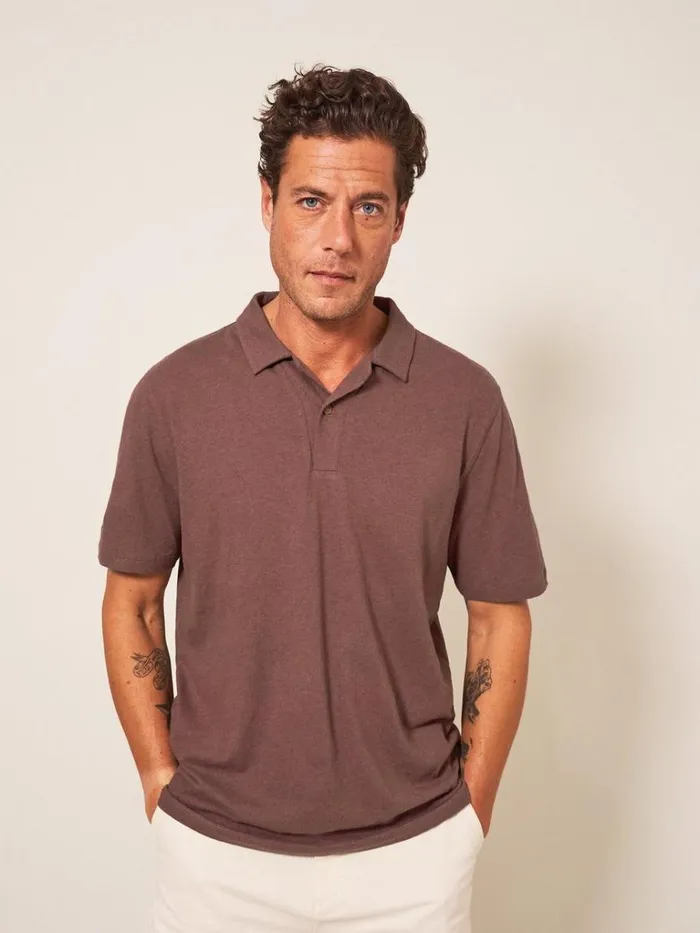 Men TSHIRTS White Stuff Linen Blend Polo Light Plum
