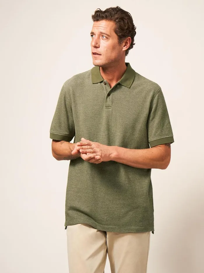 Men TSHIRTS White Stuff Micro Dot Polo Khaki Green Men TSHIRTS White Stuff Micro Dot Polo Khaki Green
