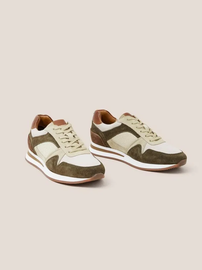 Men TRAINERS White Stuff Leather Retro Lace Up Trainer Khaki Green