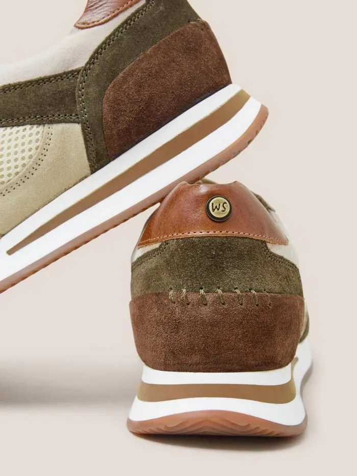 Men TRAINERS White Stuff Leather Retro Lace Up Trainer Khaki Green Men TRAINERS White Stuff Leather Retro Lace Up Trainer Khaki Green