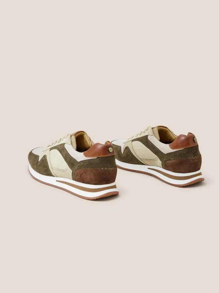 Men TRAINERS White Stuff Leather Retro Lace Up Trainer Khaki Green Men TRAINERS White Stuff Leather Retro Lace Up Trainer Khaki Green