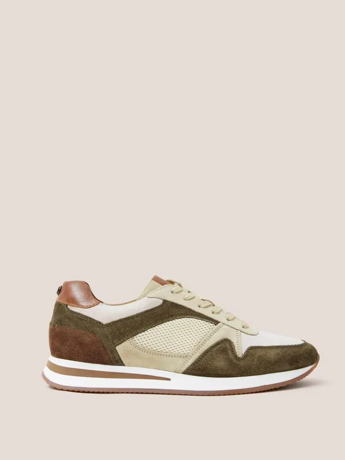 Men TRAINERS White Stuff Leather Retro Lace Up Trainer Khaki Green Men TRAINERS White Stuff Leather Retro Lace Up Trainer Khaki Green