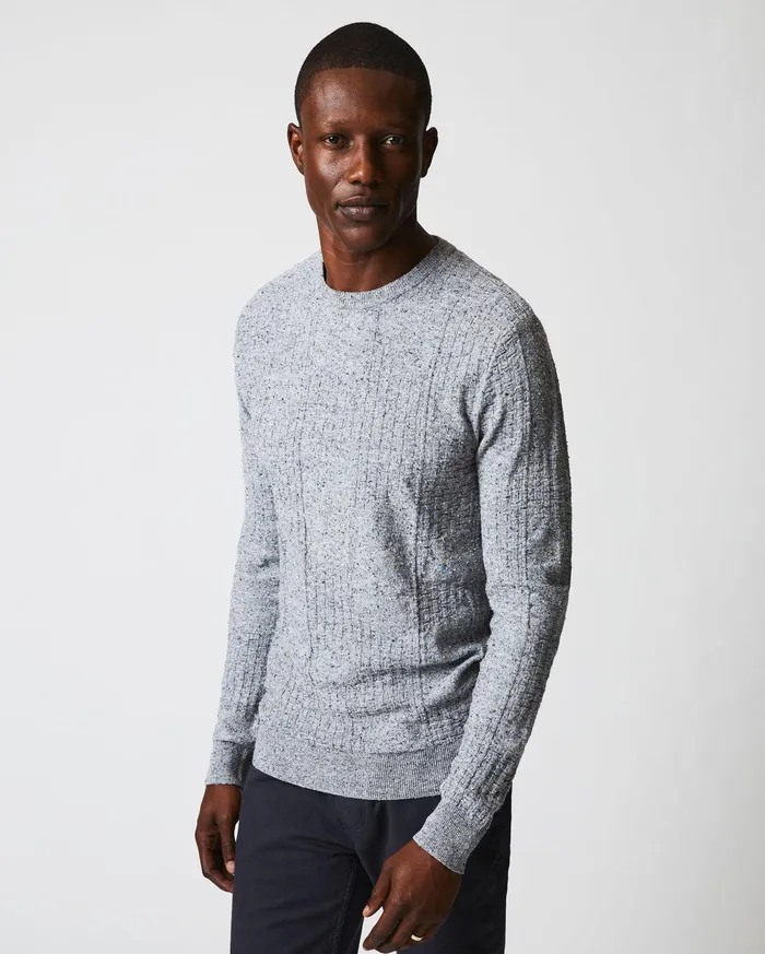 Men Weave Sweater Crew Light Grey Marled Billy Reid Sweaters and Sweatshirts