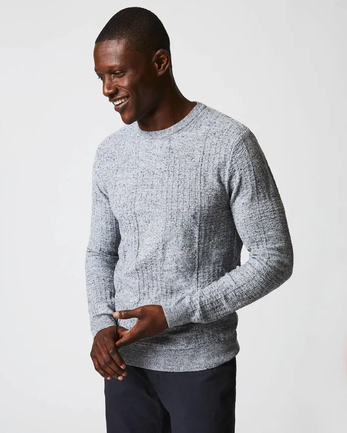 Men Weave Sweater Crew Light Grey Marled Billy Reid Sweaters and Sweatshirts