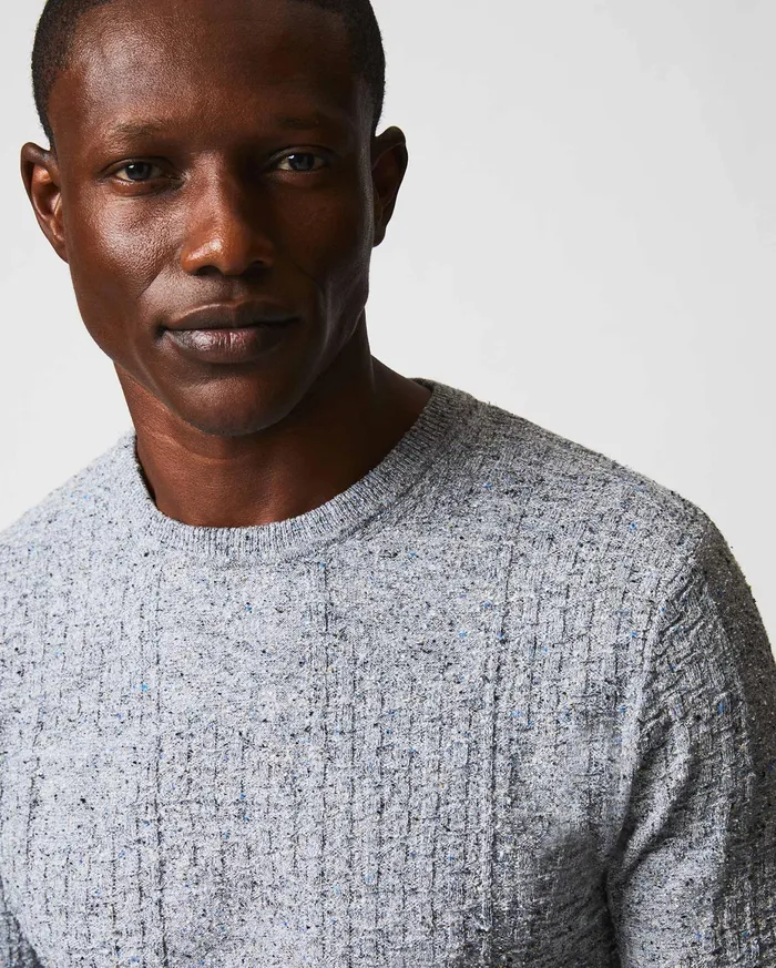Men Weave Sweater Crew Light Grey Marled Billy Reid Sweaters and Sweatshirts
