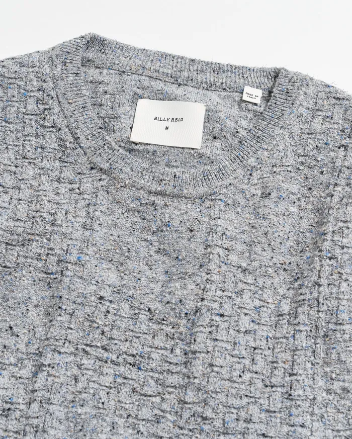 Men Weave Sweater Crew Light Grey Marled Billy Reid Sweaters and Sweatshirts