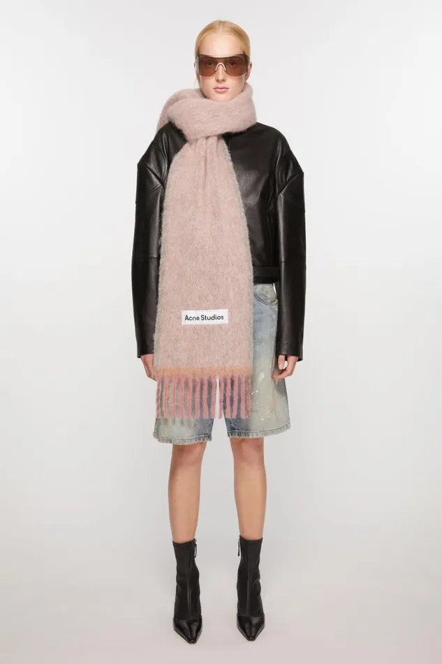 Men Wool Mohair Scarf 8211 Narrow Dusty Pink Acne Studios Scarves